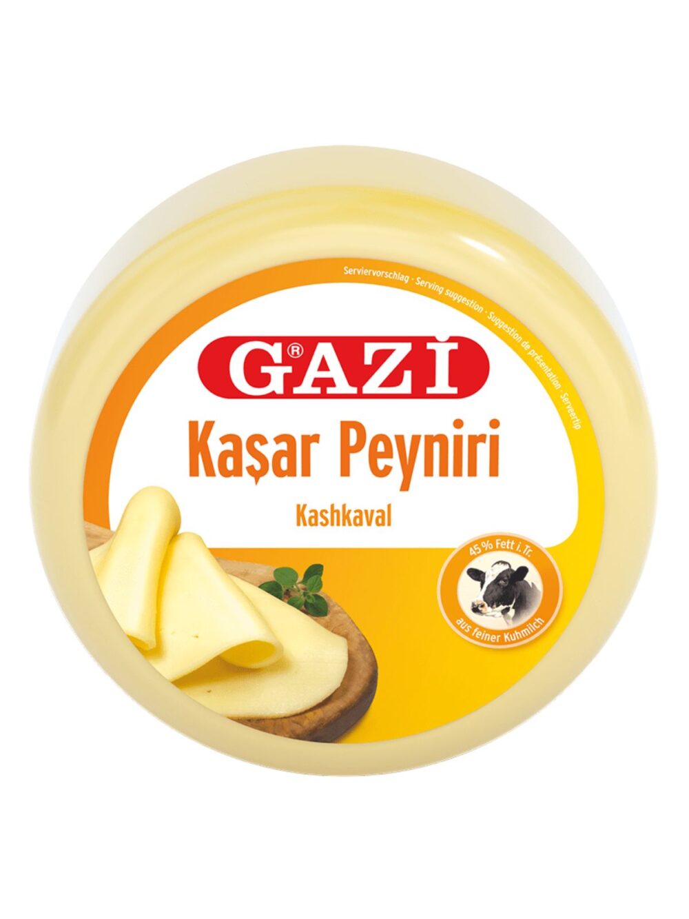 Fromage turc Kasar Gazi Kashkaval en emballage rond – fromage à pâte semi-dure doux et fondant